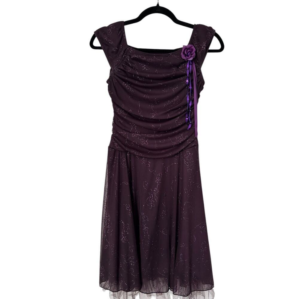 Disorderly Kids Girls Dress Size 8 Plum Purple Cap Sleeves Lined Glitter Tulle
